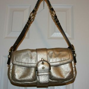 Coach Gold Suede Soho Flap Shoulder Purse Tote Bag